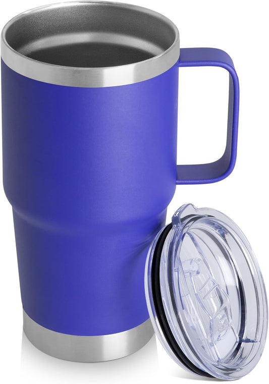 HASLE OUTFITTERS 20oz Tumbler with Handle & Lid, Insulated Stainless Steel Travel Mug, Leakproof Cup for Coffee, BPA-Free Double-Wall Vacuum Tumblers for Hot/Cold Drinks, Commuter, Gym, Office, Blue