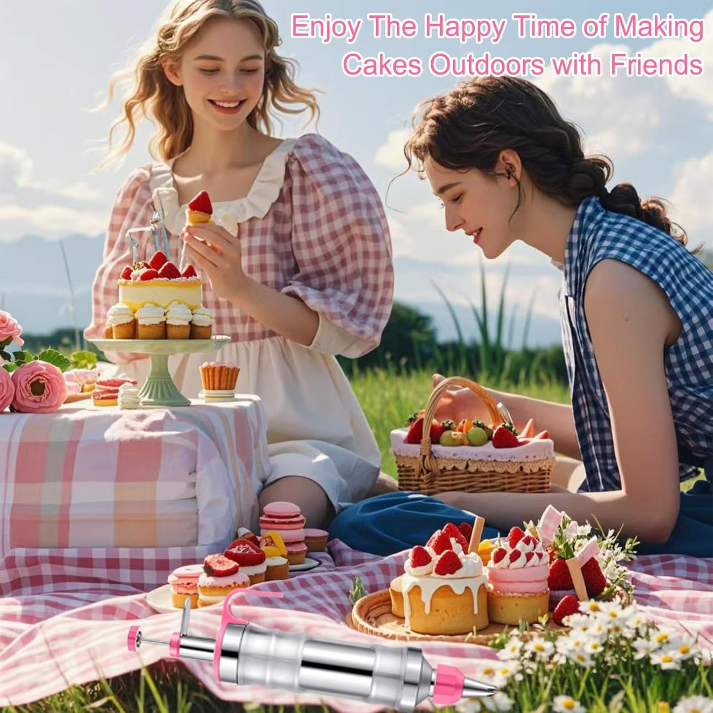 Cake Decorating Kit with 6 Stainless Steel Icing Nozzles, Reusable Piping Gun & Tips Set – Professional Frosting Tools for Cupcakes, Cookies, Cakes, Desserts – Baking Supplies for Beginners & Bakers