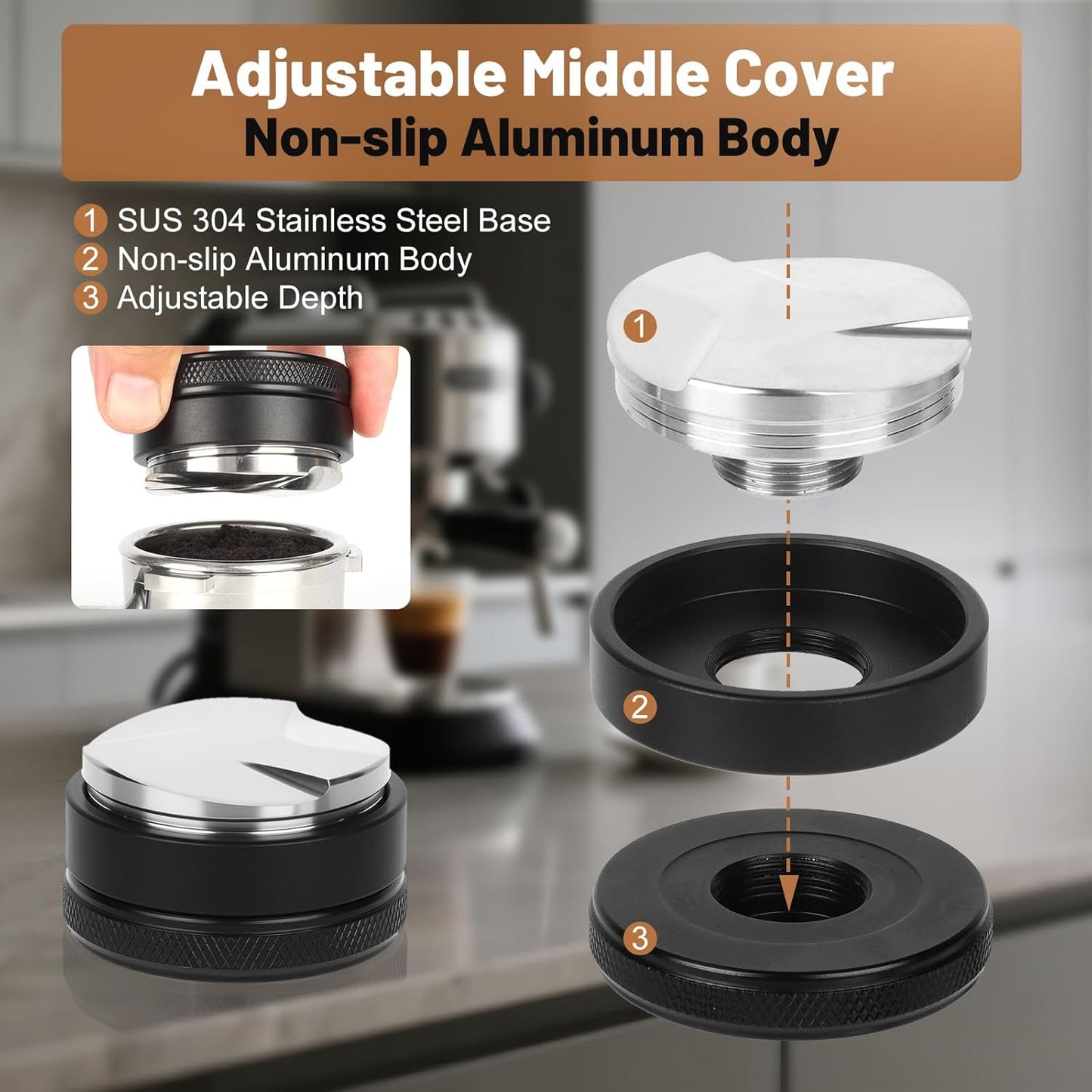 51mm Espresso Accessories Kit – Spring-Loaded Espresso Tamper, WDT Tool, Coffee Distributor, Magnetic Dosing Funnel, Puck Screen with Remover – Premium Stainless Steel & Aluminum Espresso Tools