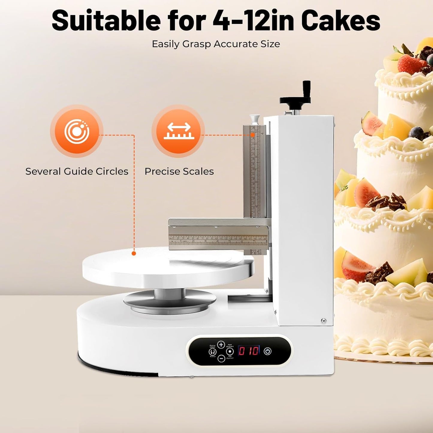 Cake Decorating Machine, Tabletop Cake Frosting Machine, Cream Smooth Coating Decoration Machine with LCD Display Type for 4-12inch Cakes for Cake Shops, Dessert Shops, Households