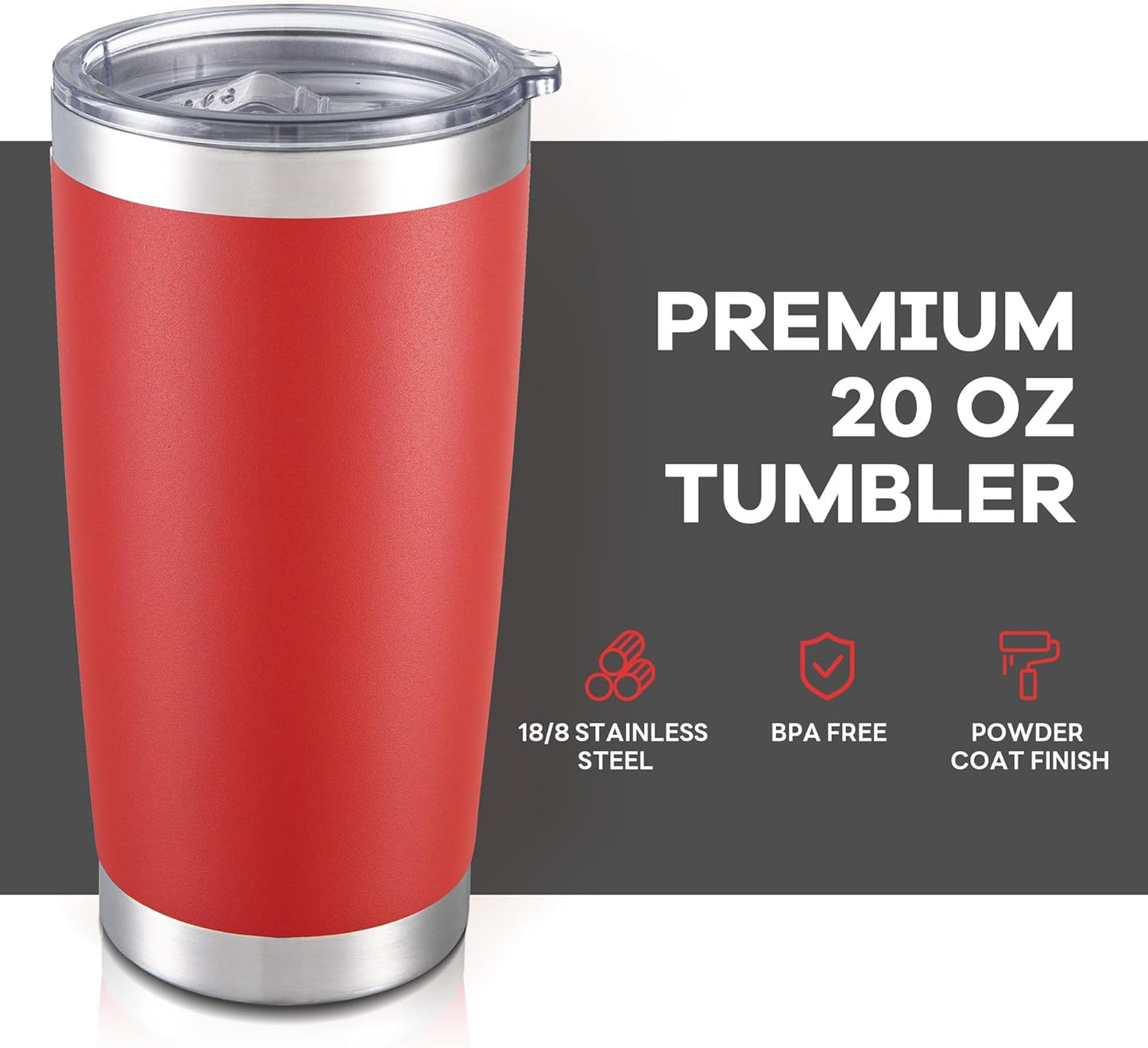 20 oz Tumbler with Lid Stainless Steel Insulated Tumblers Bulk Double Wall Vacuum Cups Powder Coated Travel Mug Keep Drinks Cold and Hot, Wine Red, 4 Pack