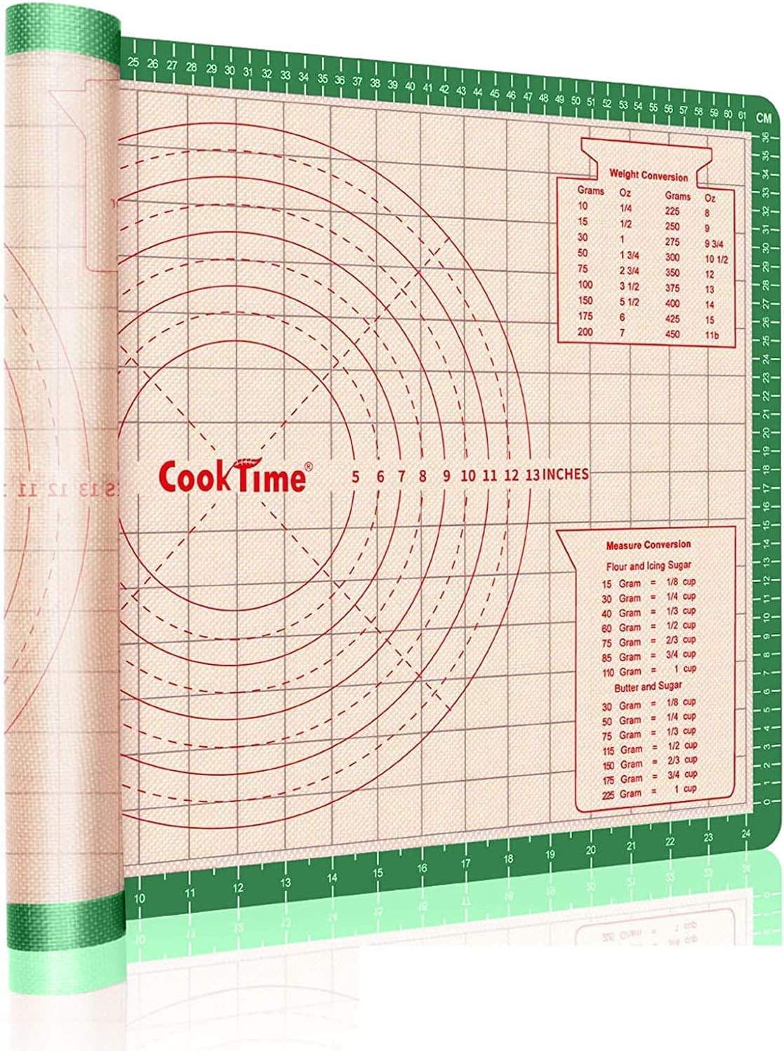 Pastry Baking Mat 28x20 Inch - Larger Silicone Baking Pastry Mat for Rolling Dough,Non Silp Silicon Dough Sheet Mat with Measurement,Perfect for Making Pie,Pizza(Green)