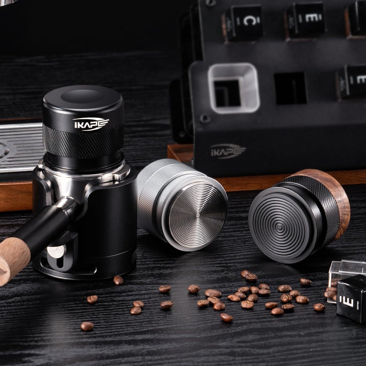 IKAPE 51MM Espresso Tamper, New Wooden Handle Design，Premium Barista Coffee Calibrated Tamper with Spring Loaded, 100% Stainless Steel Tamper Compatible with All 51MM Bottomless Portafilter