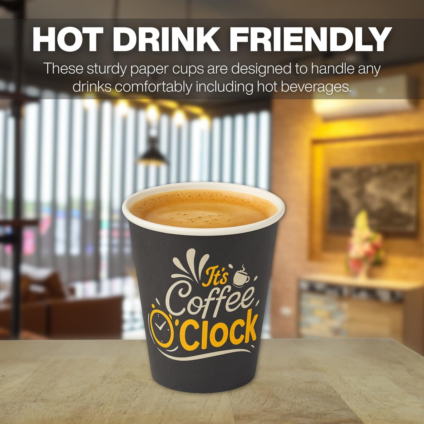 Smygoods Disposable Coffee Cups, To Go Paper Hot Cups, Coffee O'Clock Design (12 OZ, 100 Count) For Hot Beverages, Coffee, Tea, Espresso, Cocoa - Vasos Para Cafe