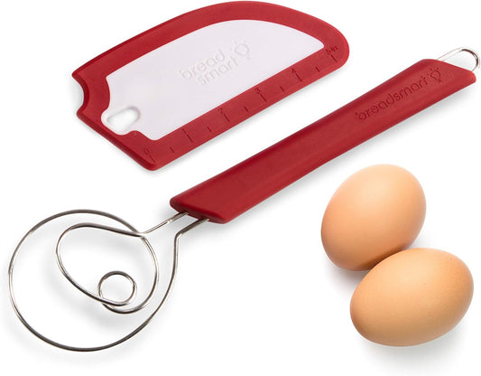 Artisan Bread Whisk and Bench Scraper Duo - Essential Dough Mixer Tools - Sourdough Bread Baking Supplies