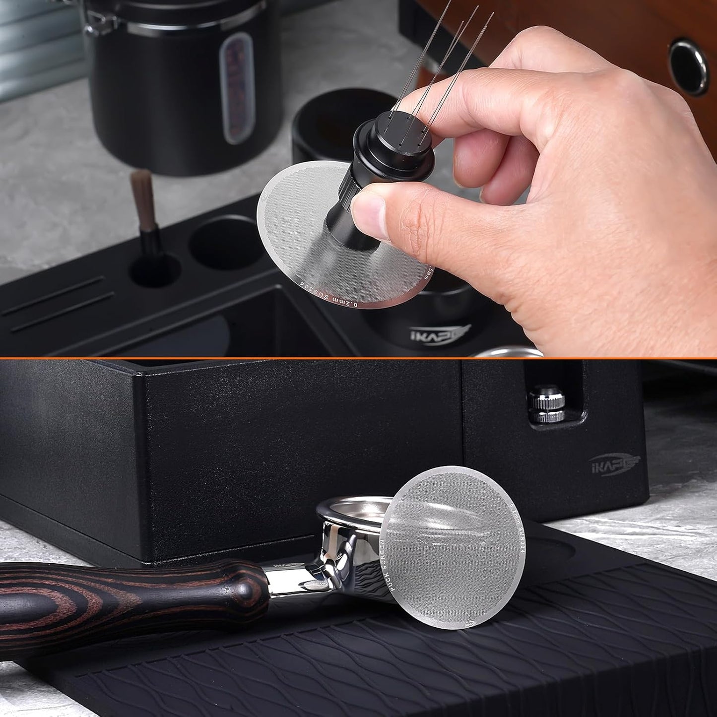IKAPE 53.3mm 2pc Espresso Puck Screen, 0.2mm Thickness, Reusable Metal Ultra-thin & Ultra-light Coffee Filters, Food-grade 316 Stainless Steel Coffee Puck Screen for Espresso Baristas
