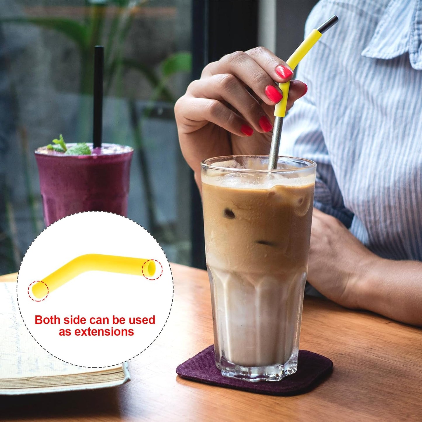 6Pcs Metal Straw Silicone Tips 5/16 IN Wide(8mm Outer Diameter) Food Grade Rubber Straw Covers Yellow Flex Elbow Replacement Tip for Stainless Steel Metal Straws