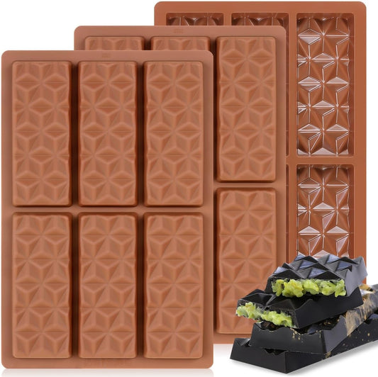 Chocolate Bar Molds Deep Silicone Break-Apart Chocolate Nonstick Protein and Energy Bar Mold Thick Candy Bar Mold Wax Melt Mold 3 Pack