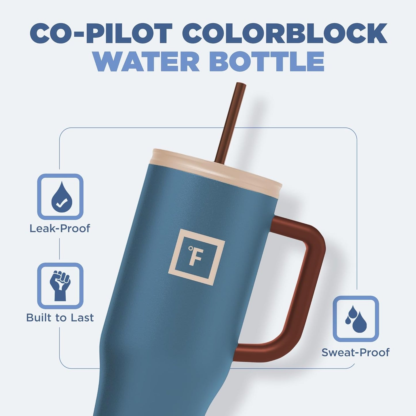 IRON °FLASK Co-Pilot Insulated Mug w/Boot, Straw & Flip Cap Lids - Cup Holder Bottle for Hot, Cold Drink - Leak-Proof - Water, Coffee Portable Travel Mug - Cream & Berries, 40 Oz