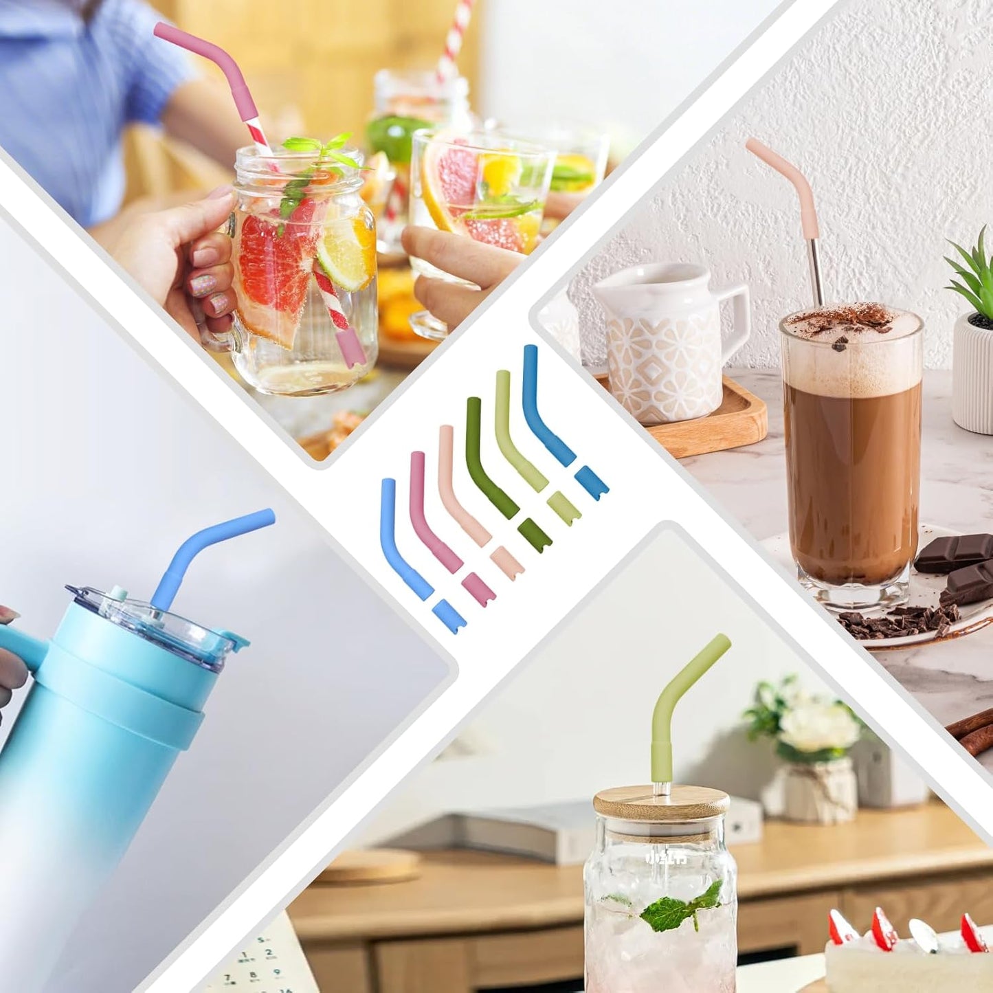 12 Pcs Silicone Straw Tips with Bottom Sleeve Reusable Silicone Tips for Metal Straws Food Grade Rubber Straw Tips Flex Elbow Straw Covers for Stanley Cup Tumbler Fit for 8-10mm Diameter Straws