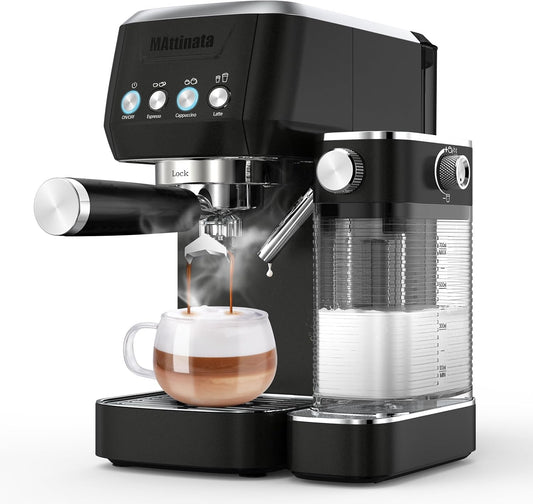 Cappuccino Machine 20 Bar, Professional Espresso Machines for Home and Office with Automatic Milk Frothering System, Barista Compact Latte Maker for Coffee Lovers, Stainless Steel-Black