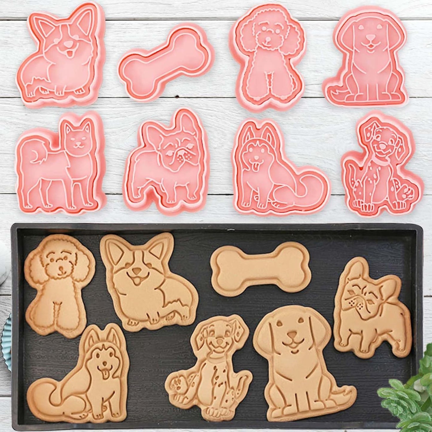 8 Dog Cookie Cutters Set, 3D Puppy Cookie Stamps, Cupcake Pancake Apple Pie Pastry Biscuit Molds, Cookie Baking Molds for Dog Party Decorations (Puppy-2)
