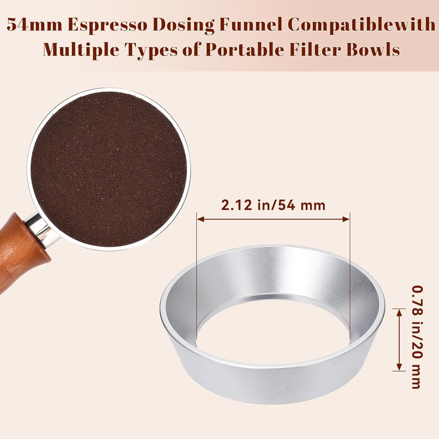 54mm Silver Magnetic Dosing Funnel, Lightweight Coffee Machine Dosing Ring with 9 Magnets, Aluminum Espresso Funnel, Ultra-Strong Adsorption Force