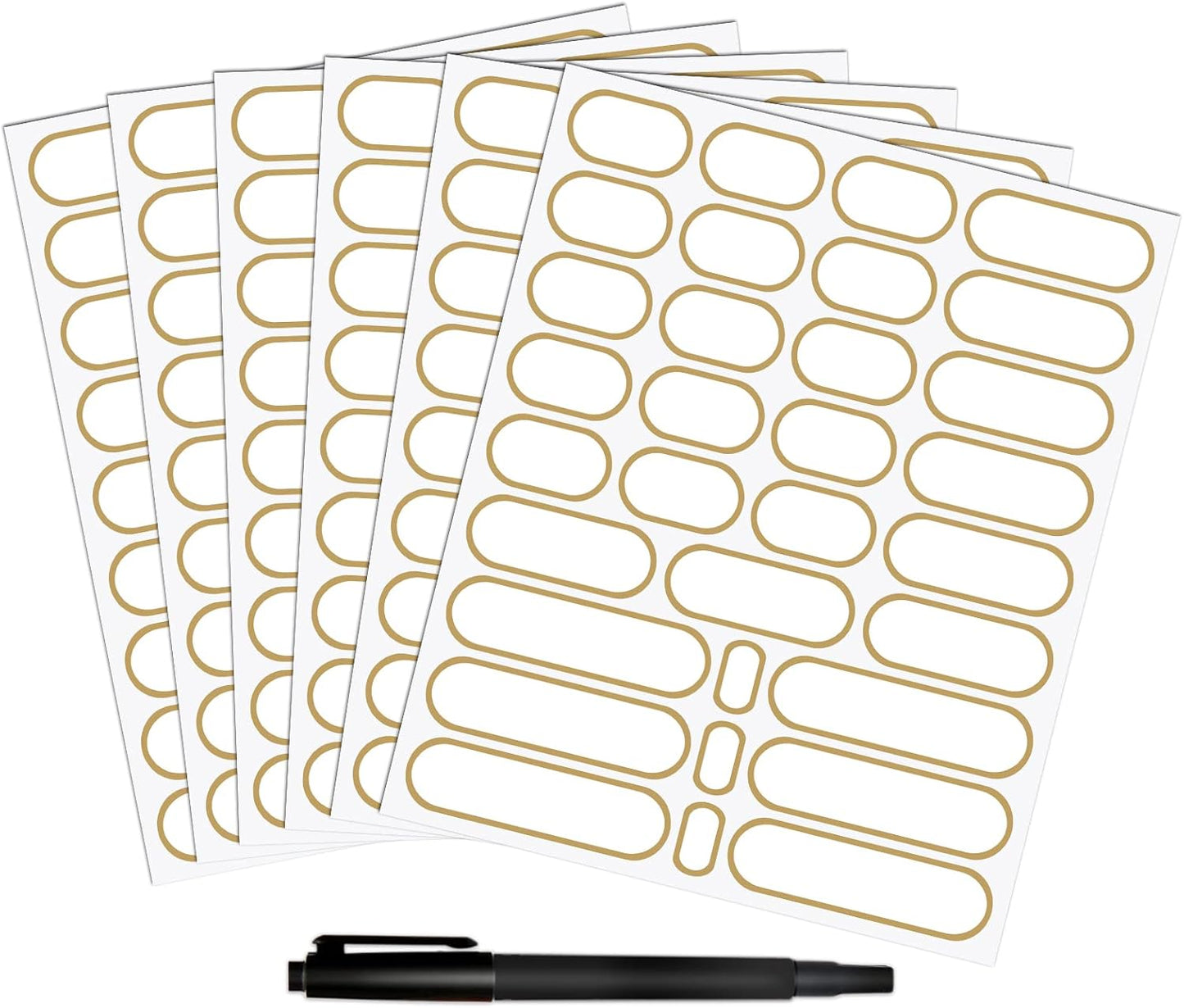 192pcs Removable Bottle Labels Waterproof Self-Adhesive Kitchen Home Edit Food Label Stickers with Gold Border for Food Containers Mason Jars Storage Bins Daycare Organization,with Marker Pen