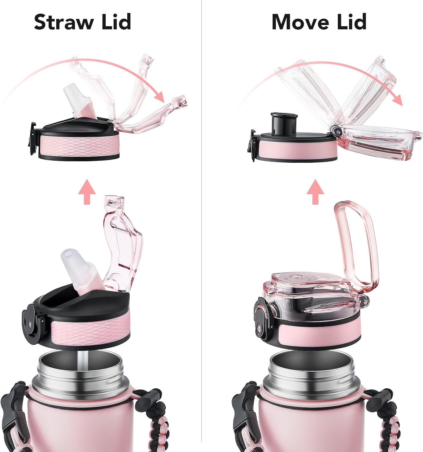 GOSWAG Insulated Sports Water Bottle, 24oz 2 Lids(with Straw/No Straw), Stainless Steel Water Bottles with Paracord Handle, Insulated Bottle with Double-Wall Vacuum Insulation