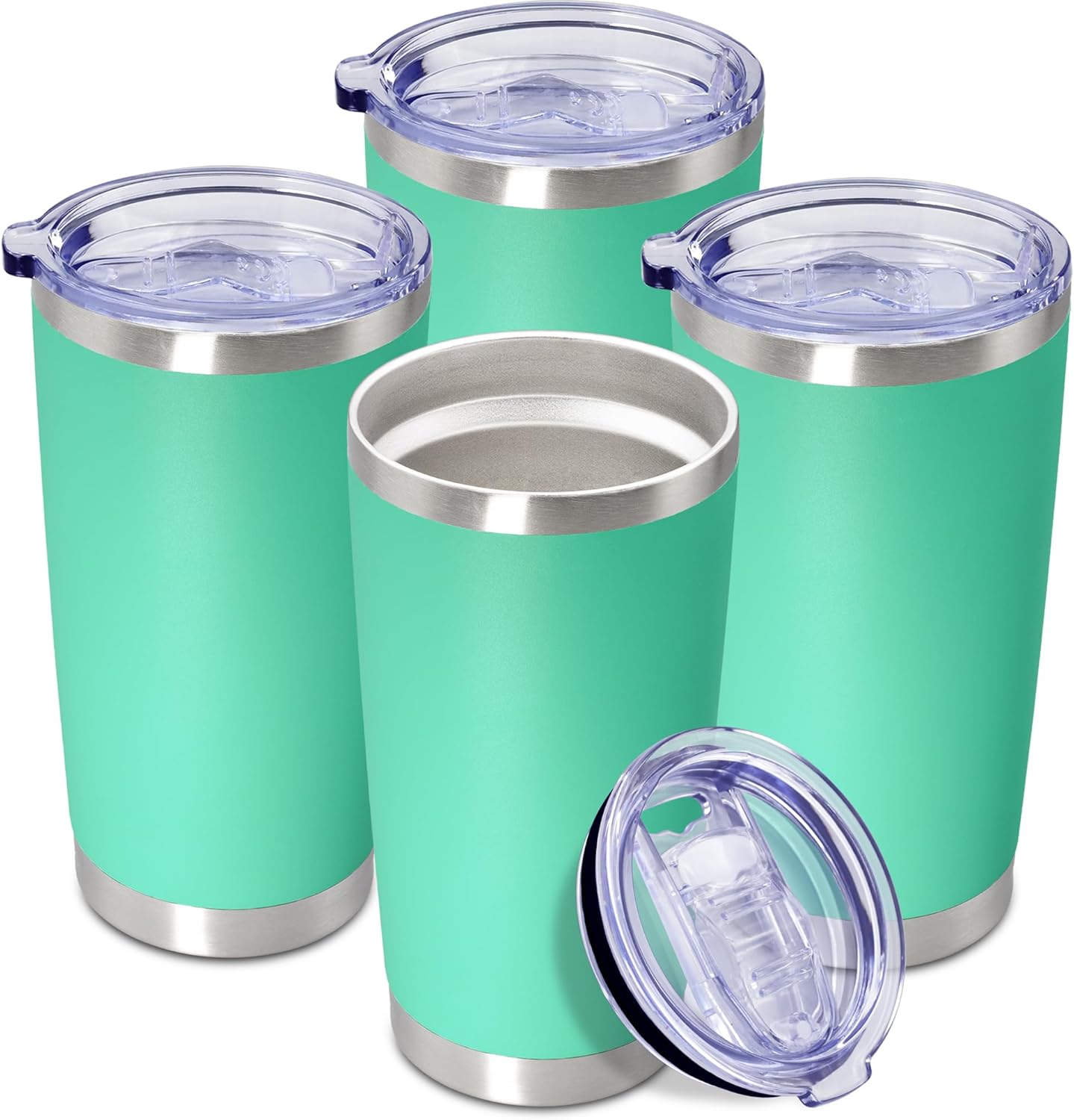 20 oz Tumbler Coffee Tavel Tumblers Bulk with Lid Stainless Steel Double Wall Vacuum Insulated Mug Powder Coated Cups fit Car Cupholder for Hot and Cold - Light Blue, 4Pack