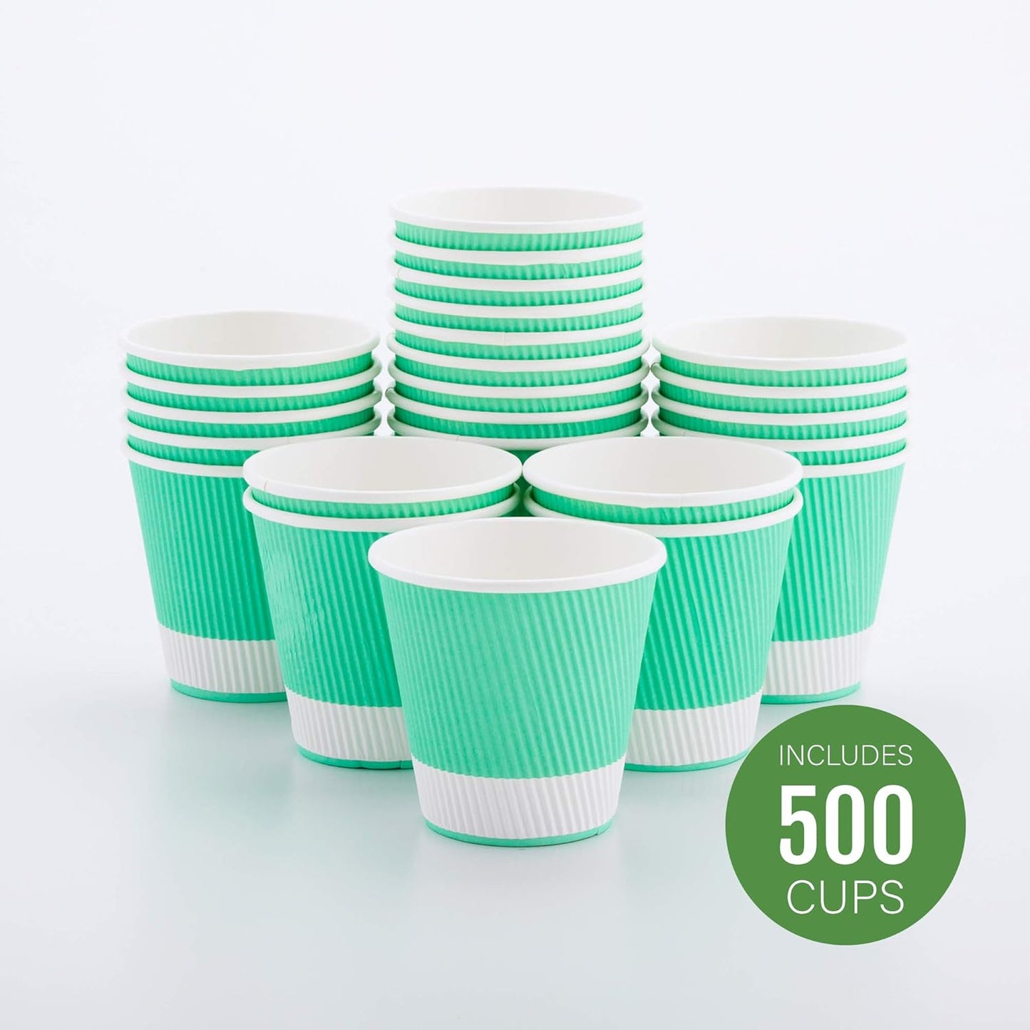 Restaurantware 8 Ounce Double Wall Disposable Coffee Cups, 500 Insulated Light Green Paper Tumblers Ripple Wall Design, Lids Sold Separately for Hot Drinks like Tea, Hot Chocolate and More