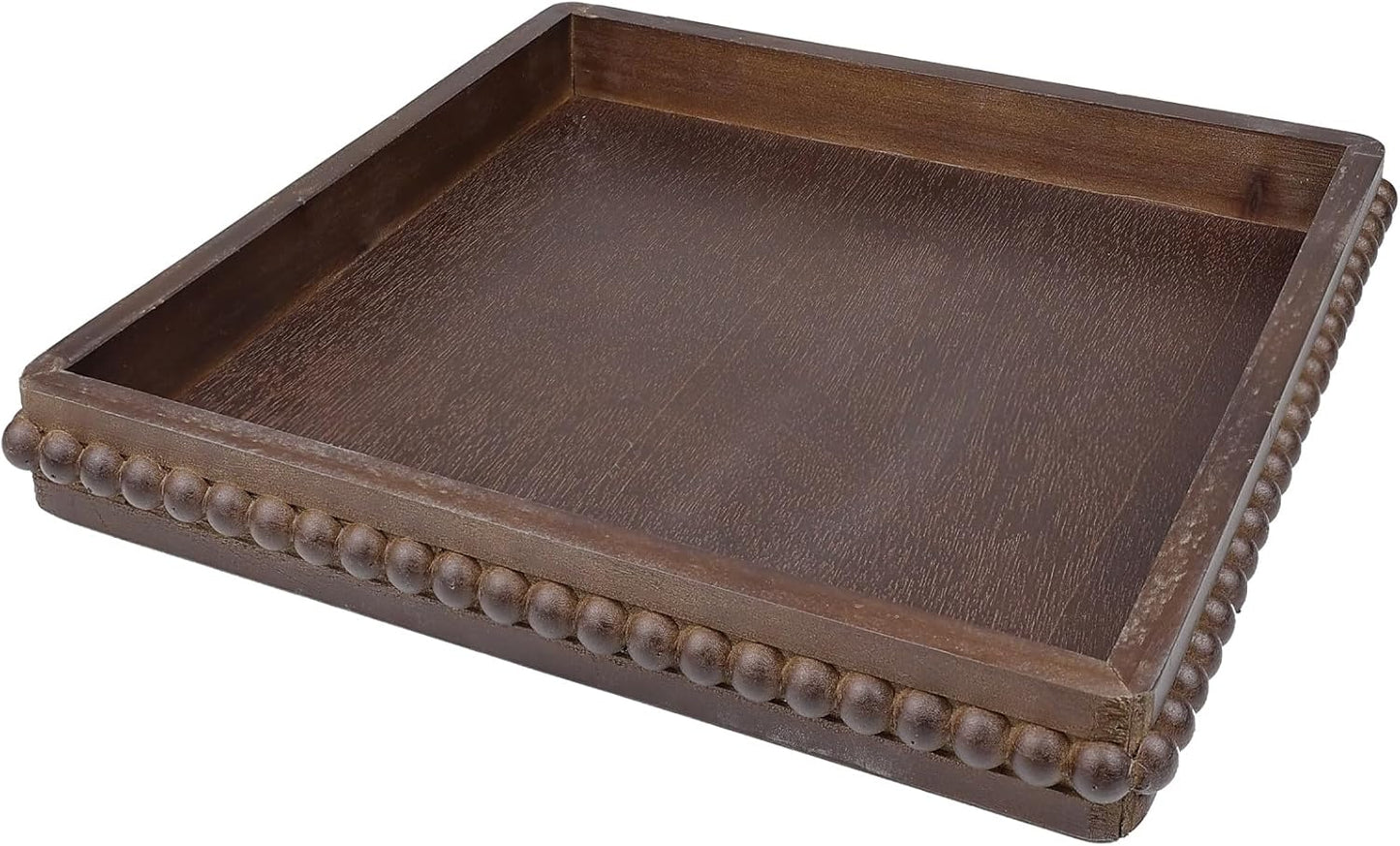 Square Wood Decorative Tray, Rustic Coffee Table Serving Tray for Ottoman, Farmhouse Kitchen Counter Organizer, Bedroom, Home Decor(Retro Brown)