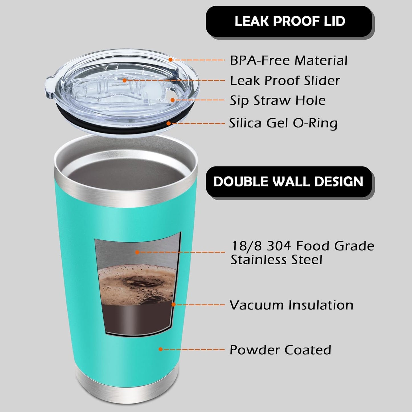 20oz Tumbler Bulk Stainless Steel Tumblers with Lid Vacuum Insulated Double Wall Travel Coffee Mug Powder Coated Tumbler Cup for Hot and Cold Drinks(Light Blue, 12 pack)