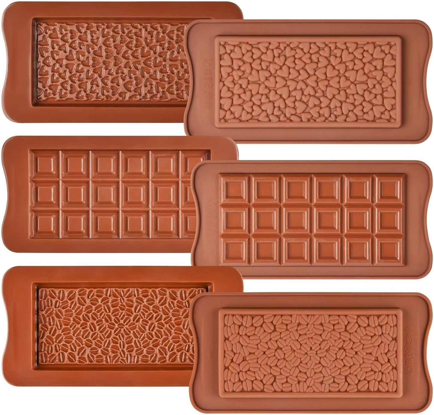 Chocolate Bar Molds - Silicone, Non-Stick, Pistachio & Milk Chocolate - 2 of Each - Set of 6