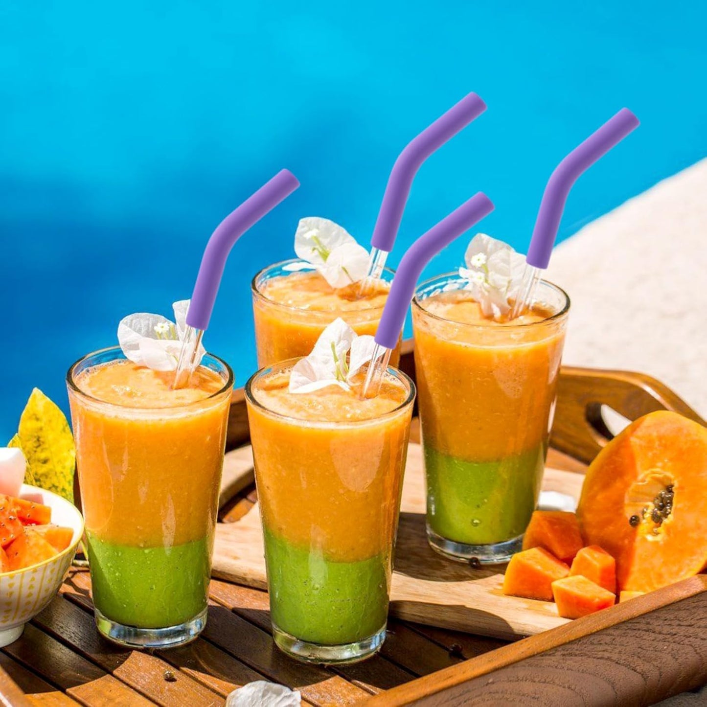 6Pcs Metal Straw Silicone Tips 5/16 inch Wide(8mm Outer Diameter) Food Grade Rubber Straw Covers Purple Flex Elbow Replacement Tip for Stainless Steel Metal Straws