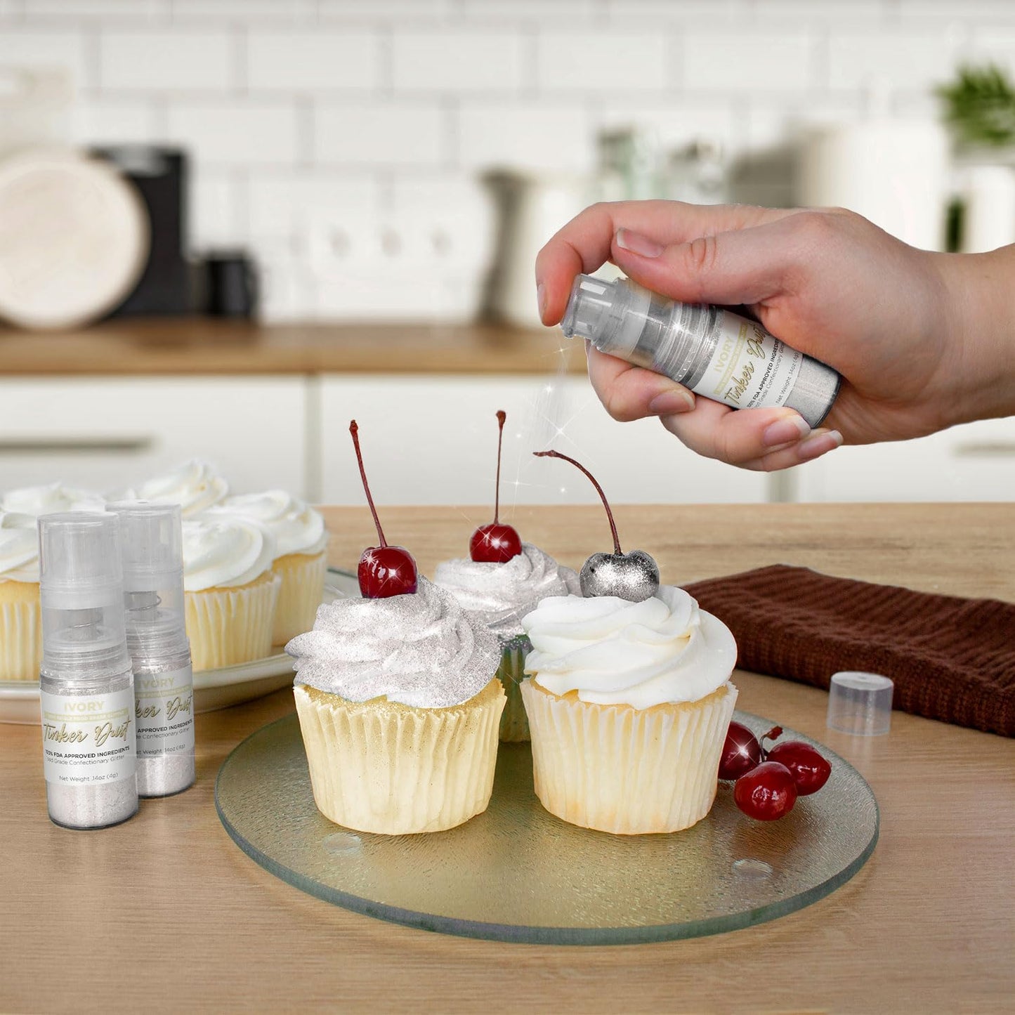 Bakell - Ivory Tinker Dust (4g, 1x Mini Spray Pump) Edible Glitter for Food, Desserts, and Beverages!