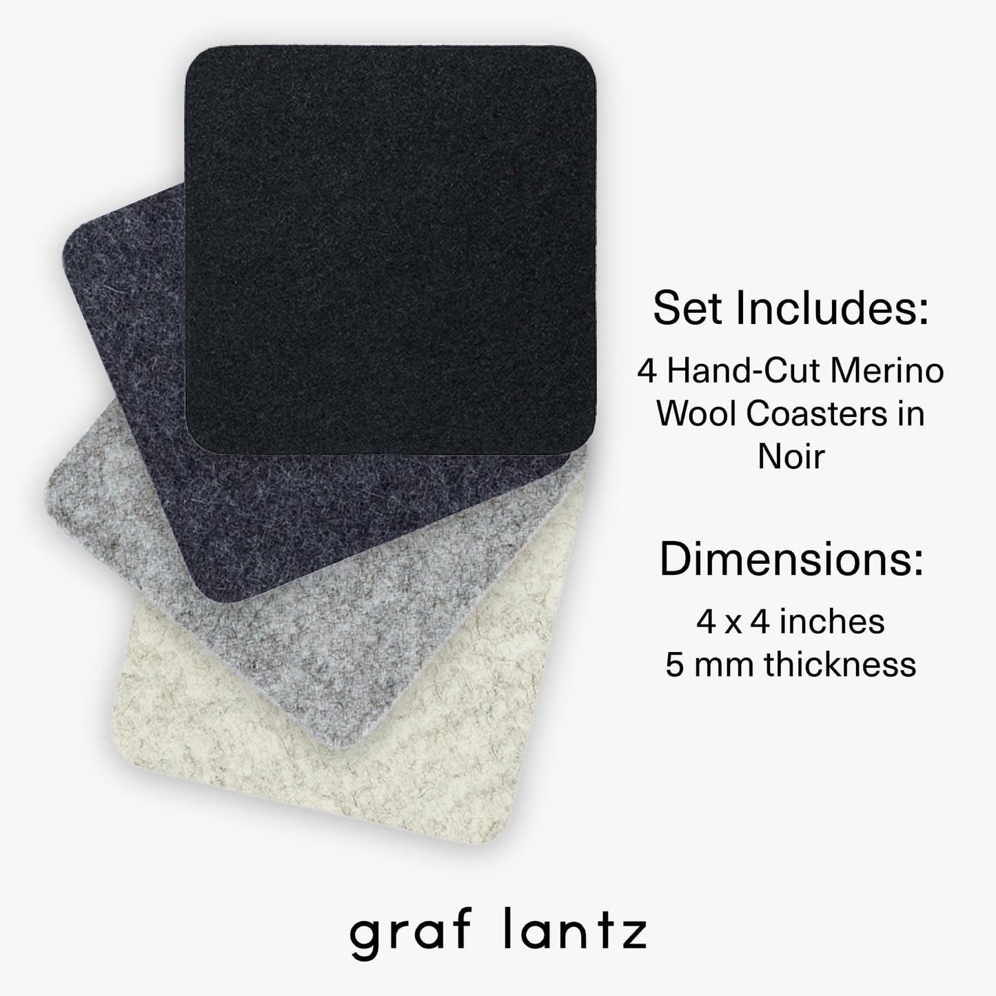Graf Lantz - Bierfilzl Merino Wool Square Coasters Set of 4 - Noir (4"x4"x5mm) - Absorbs 30% of Weight - Natural German Wool - Heat Resistant, Sustainable, Reusable - Home Decor, Coffee Table Decor