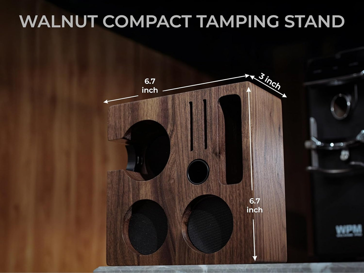 58mm Tamper Station V3 Walnut Portafilter Holder Compact Espresso Organizer with Multi Accessory Storage Espresso Machine Accessories for Coffee Bar