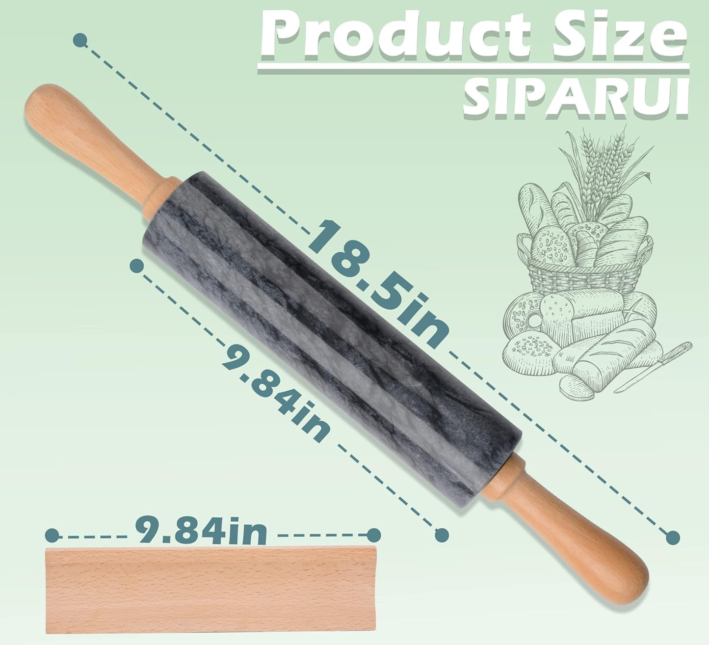Marble Rolling Pin with Wooden Cradle Thick Handle Set for Baking,18.5 inch Premium Quality Polished Roller for Pizza Dough,Fondant,Pie Crust,Non-Stick Surface Easy to Clean(Black)