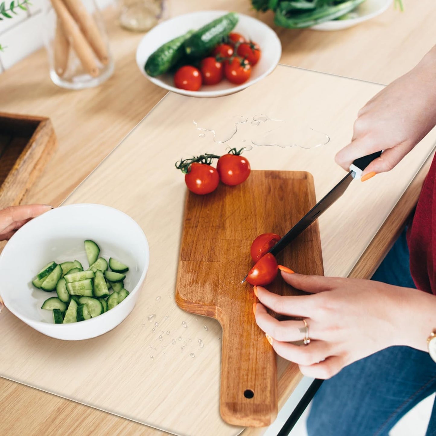 Silicone Mat for Kitchen Counter, Silicone Mat Trimable to Size (Translucent, 23.6×15.7inch-2PCS), BPA-Free Silicone Placemat, Heat-Resistant NonSlip Table Mat for Air Fryer, Countertop Protector Mat