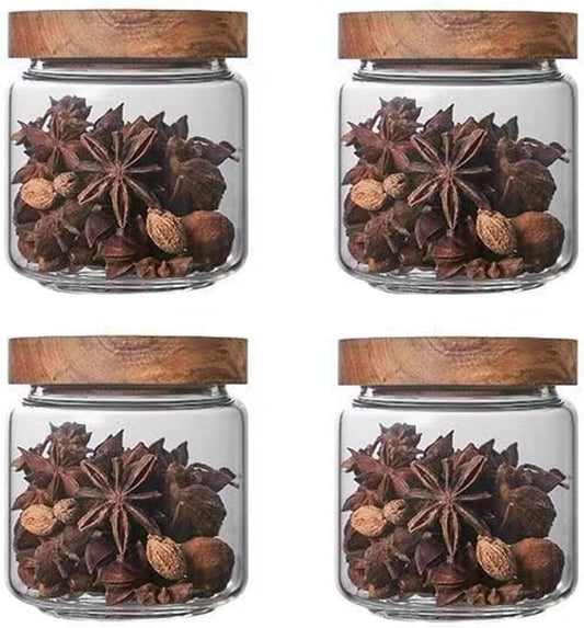 Glass jar candy Containers - 16oz kitchen Glass Airtight Storage jar With Acacia Airtight Lid，for kitchen Seasoning, coffee bean, tea, suger, herbs (4)