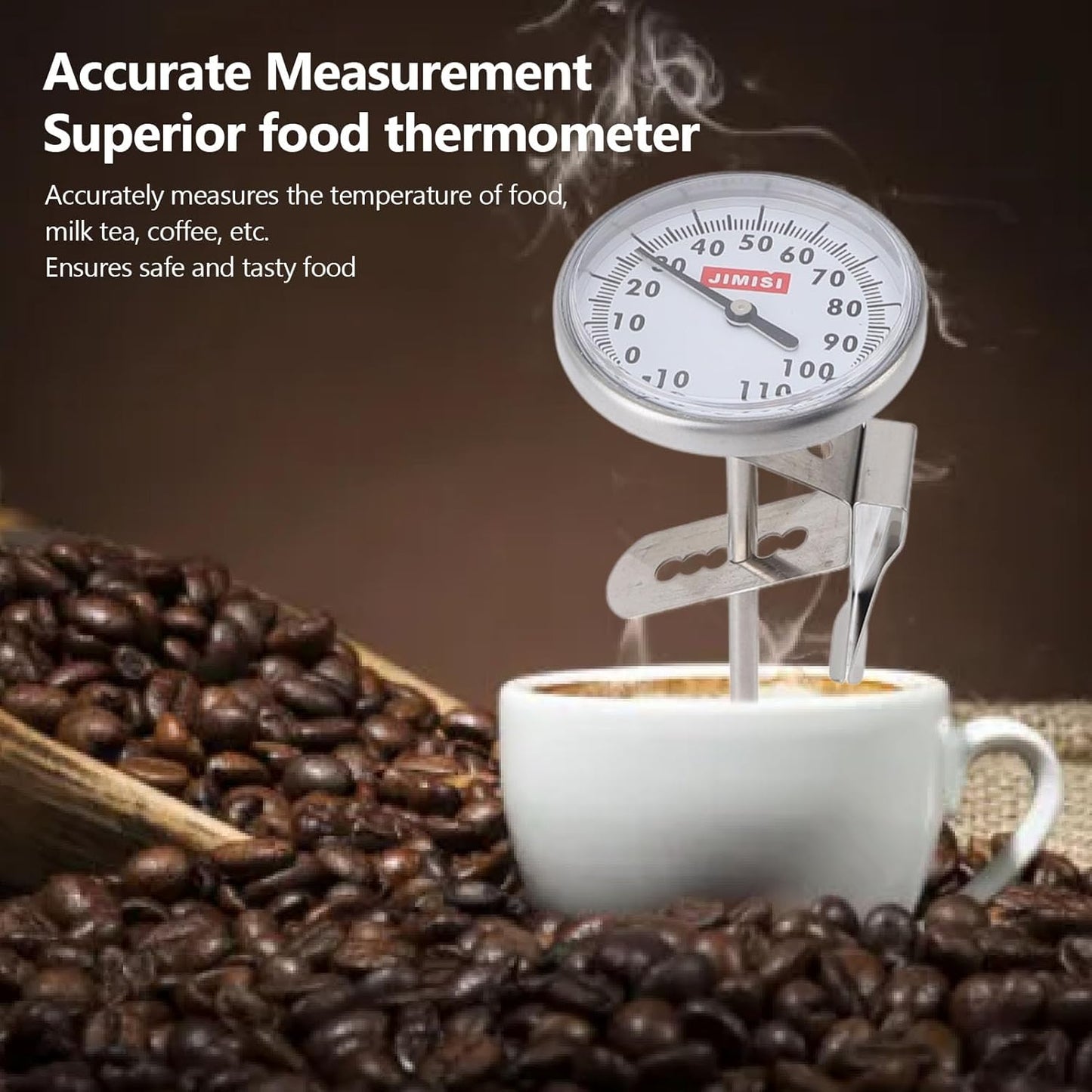 7.7 Inch Milk Thermometer for Steaming Milk, Water Milk Coffee Liquid Thermometer, Professional High Accuracy Stainless Steel Dial Thermometer for Coffee Drinks Chocolate Milk