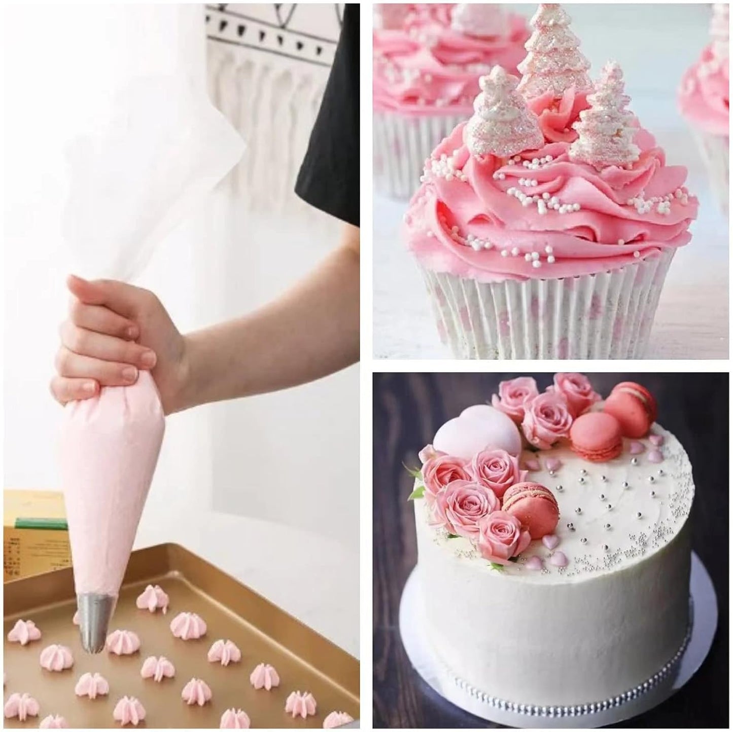 21 inch Large Piping Bags, AMBESTAR 100 Pcs Big Tipless Clear Plastic Disposable Pastry Bags for Frosting Decorating Cake Cupcake Cookie, Pro Long Thick Pastry Bag Essential Baking Tools