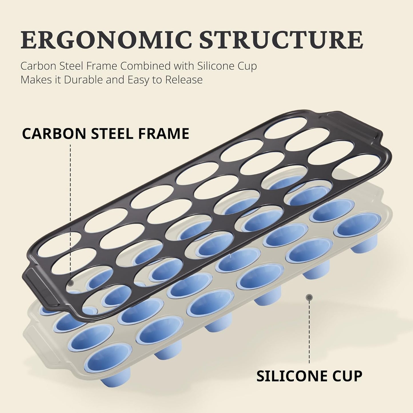 BRONYPRO Silicone Mini Muffin Pan with Metal Frame, Egg Bite Molds for Baking,Cupcake Pan 24 Regular Size, Mini Muffin Tin Easy to Pop Nonstick Non Toxic Bakeware for Oven,Blue