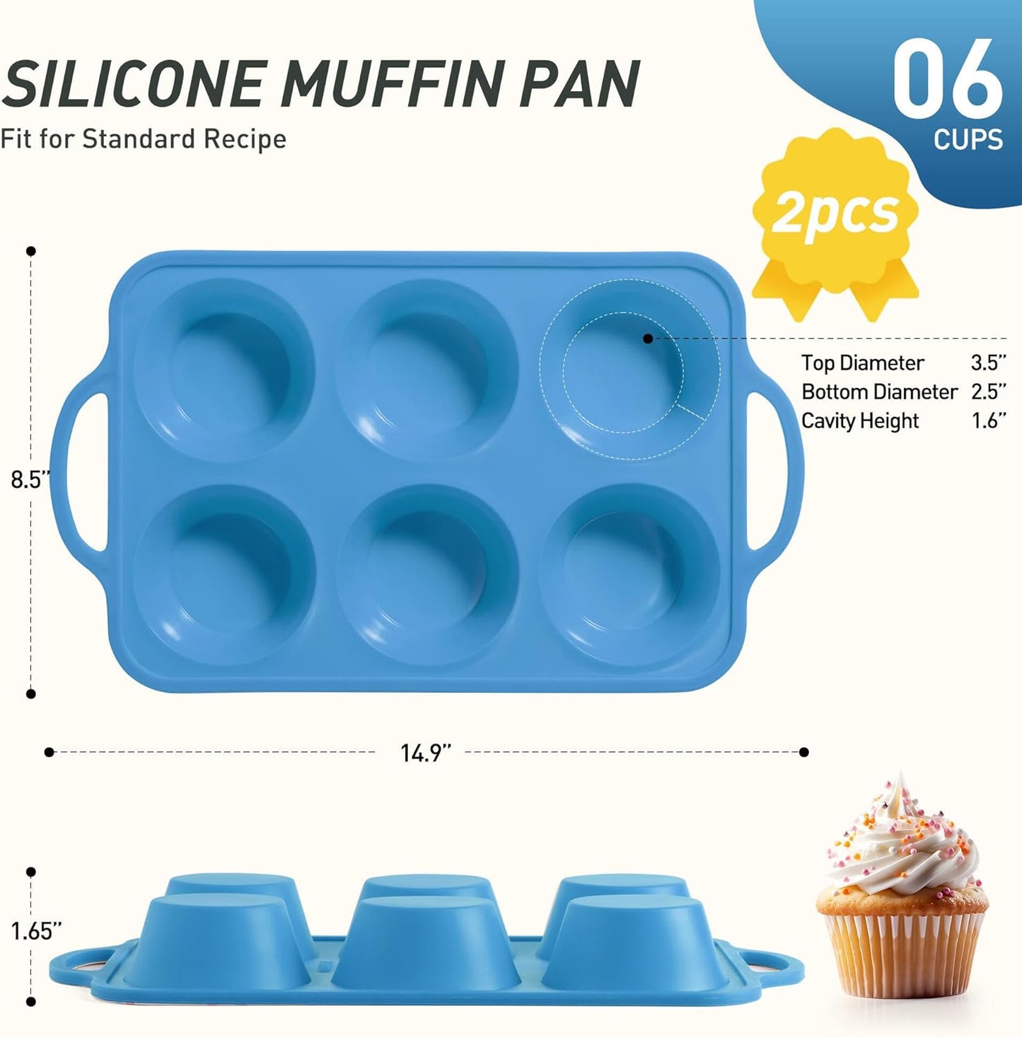 2 Packs 6 Cups Silicone Muffin Pan with Metal Reinforced Frame Jumbo Size Cupcake Pan Tray Egg Bites Silicone Molds Muffin Tin Tart Pans Bundt Pan Reposteria Accesorios Moldes Para Pasteles