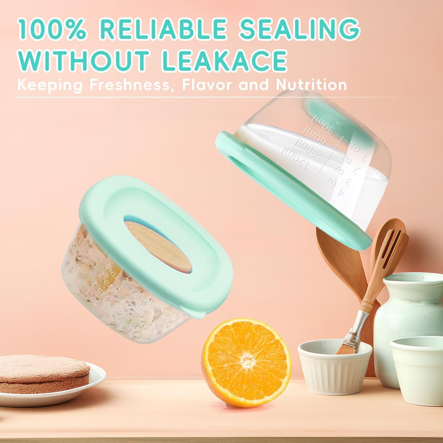 Leak-Proof Baby Food Storage Containers 12-Pack - 4oz BPA-Free Freezer & Microwave Safe Food Jars with Airtight Lids for Infants, Travel, Nurseries