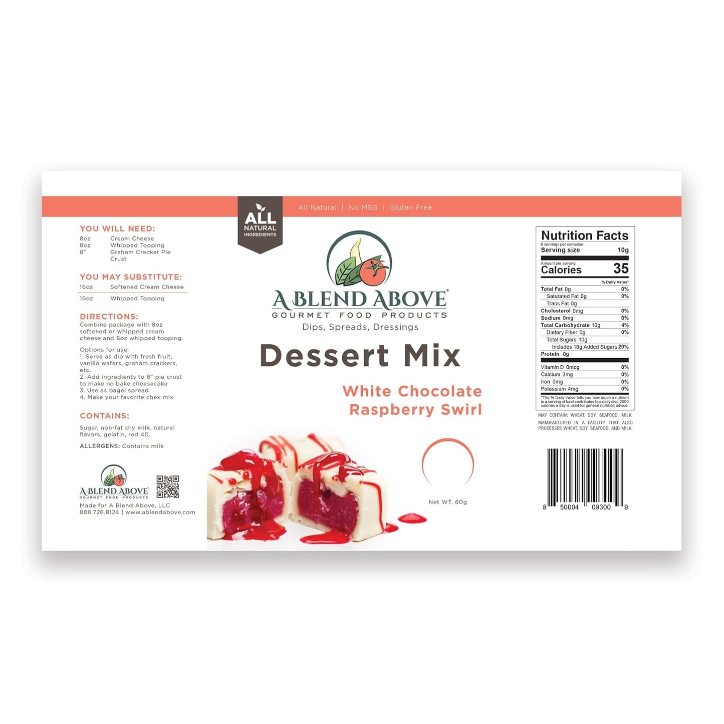 A Blend Above No-Bake Desserts Mix Variety Pack - Includes Heaven Sake Cheesecake, White Chocolate Raspberry, Sea Salt Caramel, and Cinnabun - All Natural, Vegan, Gluten Free, No MSG - Pack of 4