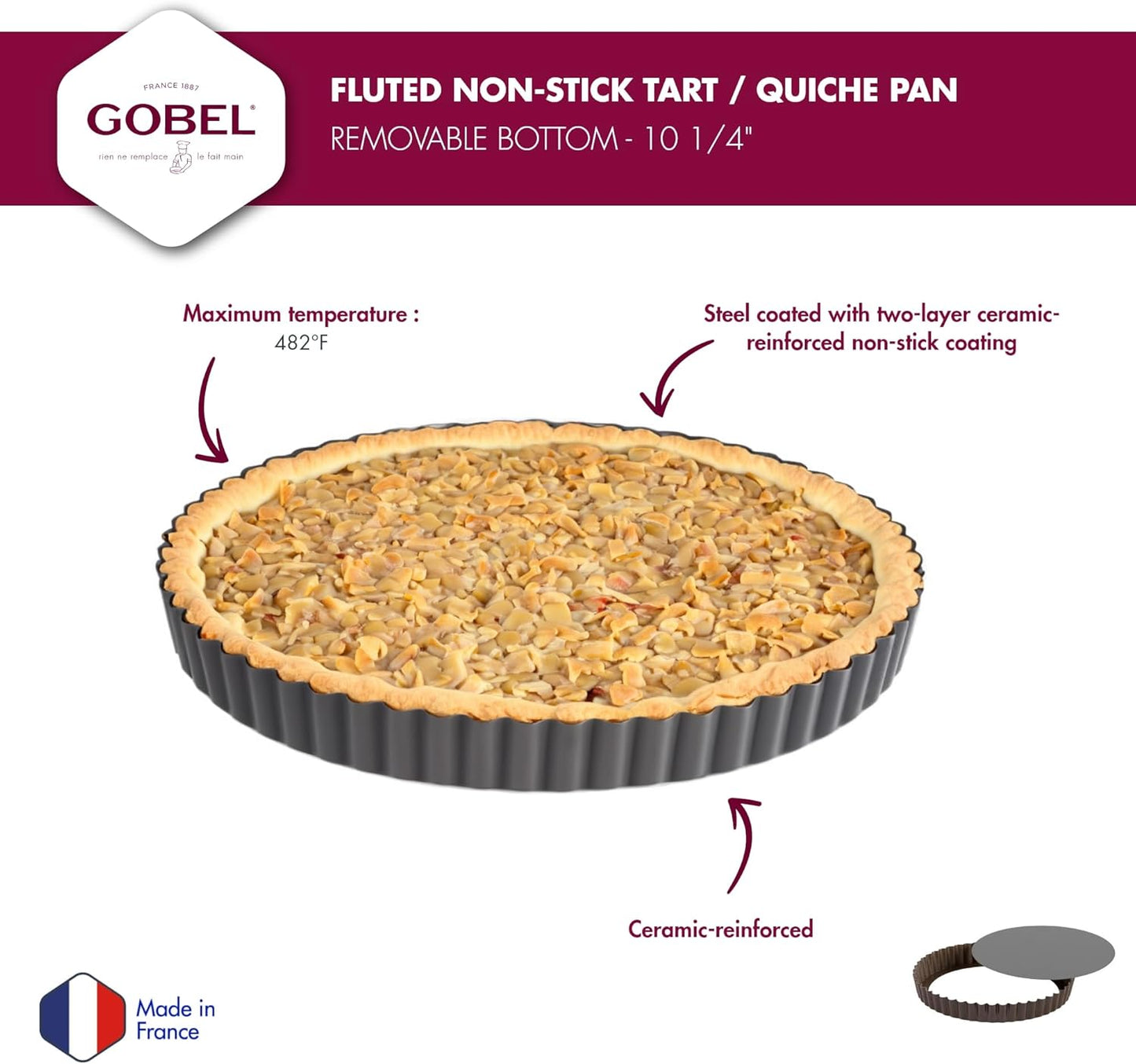 GOBEL - Non-Stick Round Fluted Tart Mold / Quiche Pan with Removable Bottom - 10 1/4"