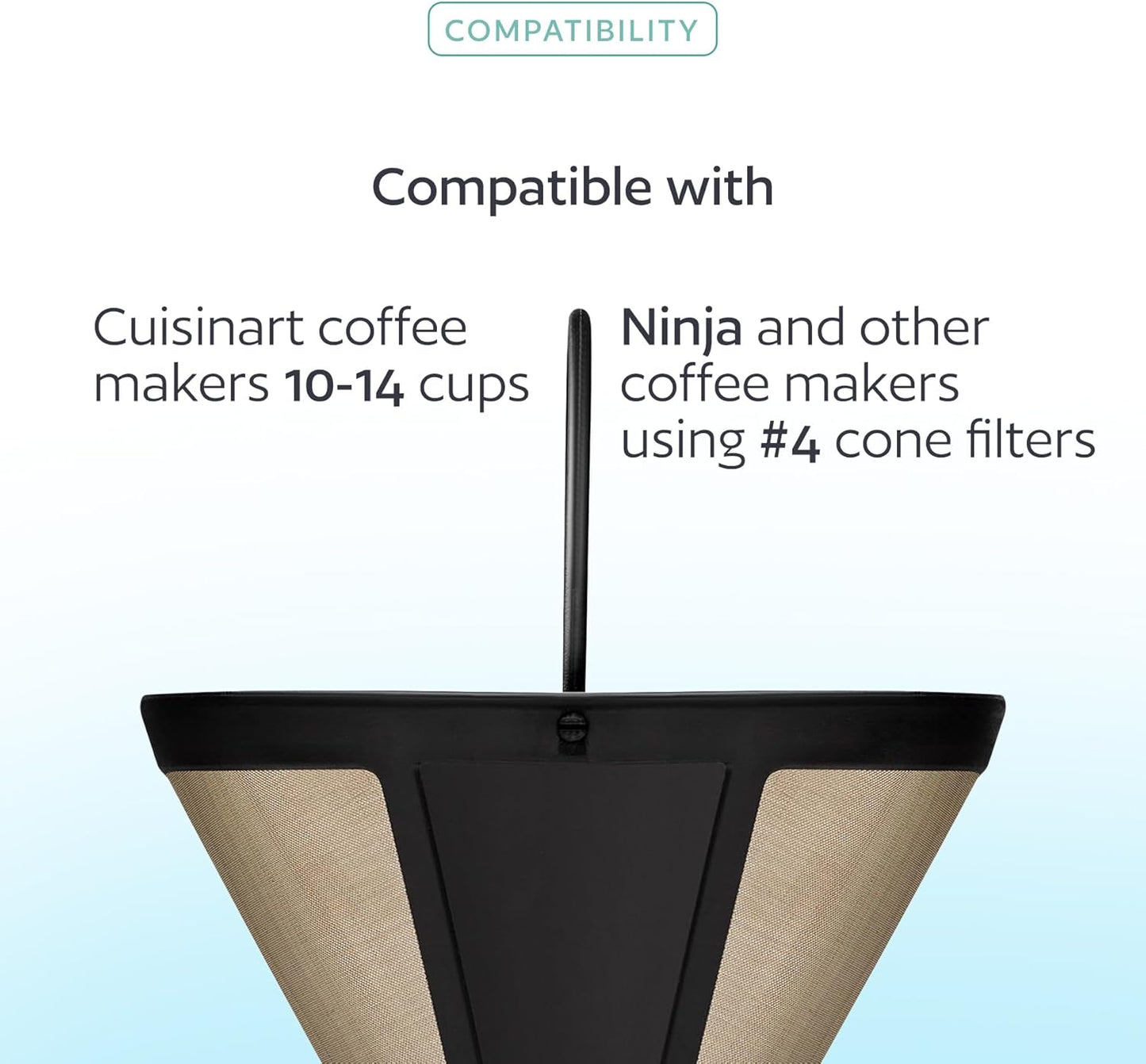 GoodCups 2-Pack Reusable #4 Cone Coffee Filters for Cuisinart 10–14 Cup Brewers (DCC-3200, DCC-1200, DCC-3400) & Ninja Coffee Makers, Stainless Steel Mesh, Permanent, Dishwasher-Safe