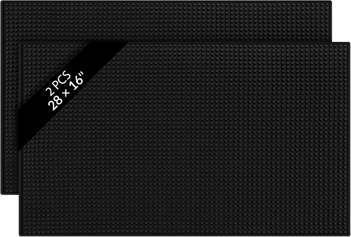 Tioncy 2 Pcs Bar Mat for Countertop 28 x 16 Inch Non Slip Cocktail Rubber Coffee Bar Service Mat for Bartending Hot Dishes Restaurants Barbershop Clippers Hot Pads, Black