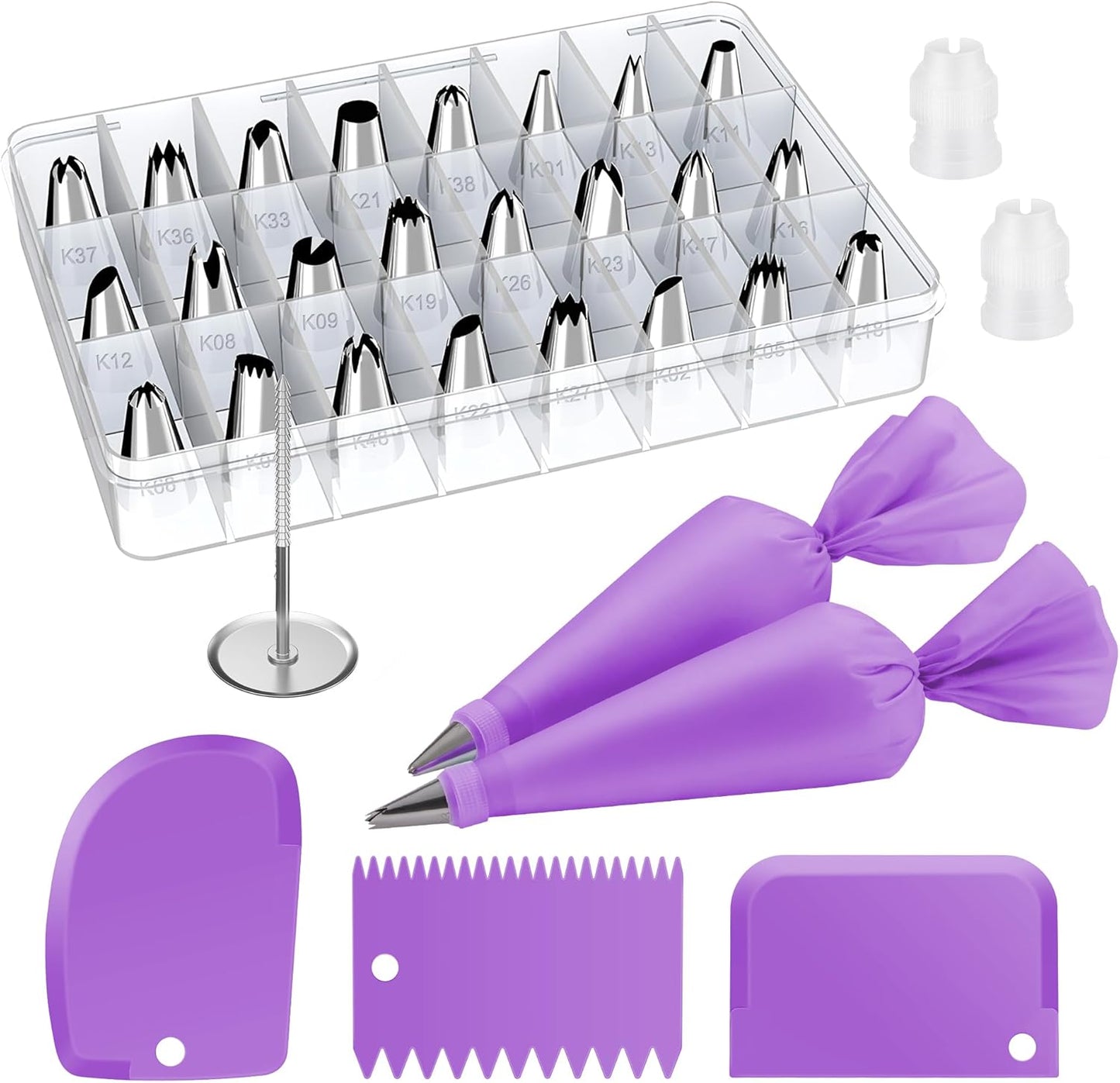 Kootek 32-Piece Piping Bags and Tips Set with 24 Icing Piping Tips, 2 Reusable Pastry Bags 12 Inch, Reusable Piping Icing Bags and Tips, Cake Decorating Kit for Frosting Cookie, Cupcake
