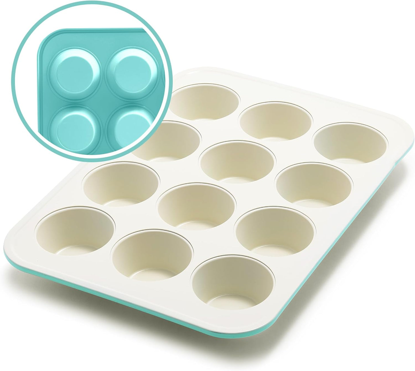 GreenLife 12-Cup Muffin Pan, Healthy Ceramic Nonstick Bakeware, PFOA & PFAS-Free Cupcake Tray, Durable Baking Pan, Versatile Kitchen Essential, Easy Clean Muffin Mold, Nonstick Baking Sheet, Turquoise