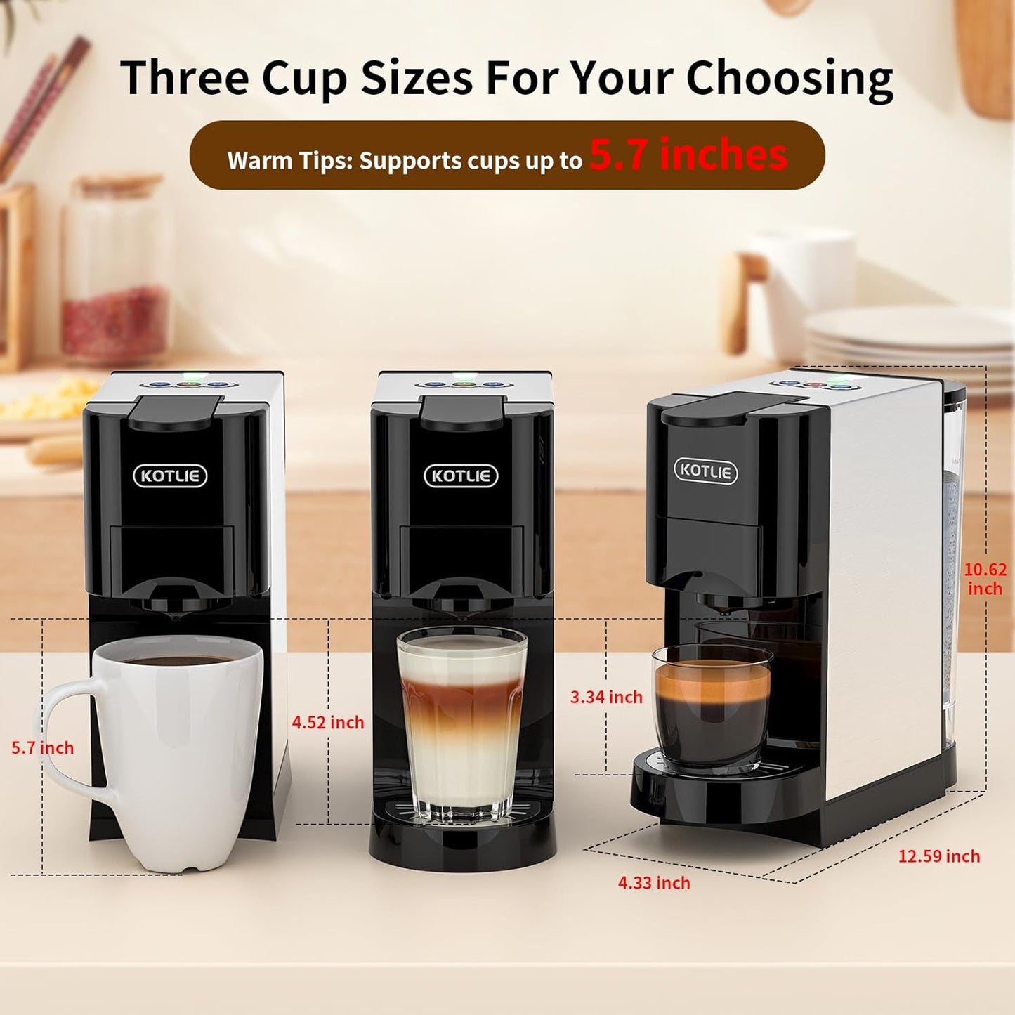 KOTLIE 19Bar Single Serve Coffee Maker, 5in1 Espresso Machine for Keu* kcup Capsules/Nespresso Original/Dolce Gusto/Ground Coffee/44mm ESE, Level 7 Water volume, Hot&Cold Brew Coffee Machine