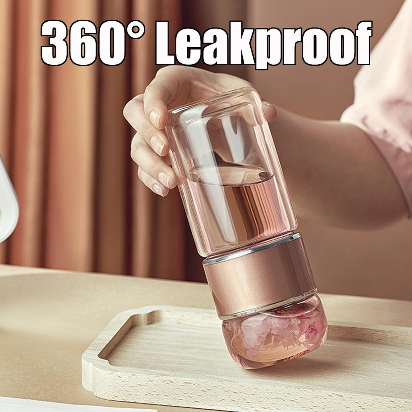 Tryteava Glass Infuser, Tryteava 3-in-1 Smart Tea Infuser, Portable Glass Double Wall Tea Infusers Bottle, with Stainless Steel Filter, Hot & Cold Brew, For Loose Leaf, Office Home (Black, 420ml)