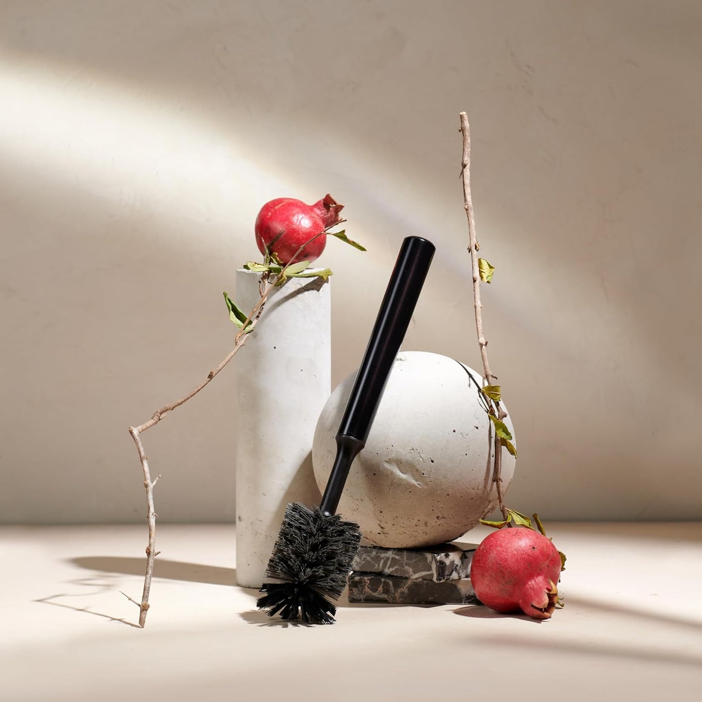 Ionic Bottle Brush, Magnetized to Stand Upright, Stainless Steel with Replaceable Head, Onyx/Black