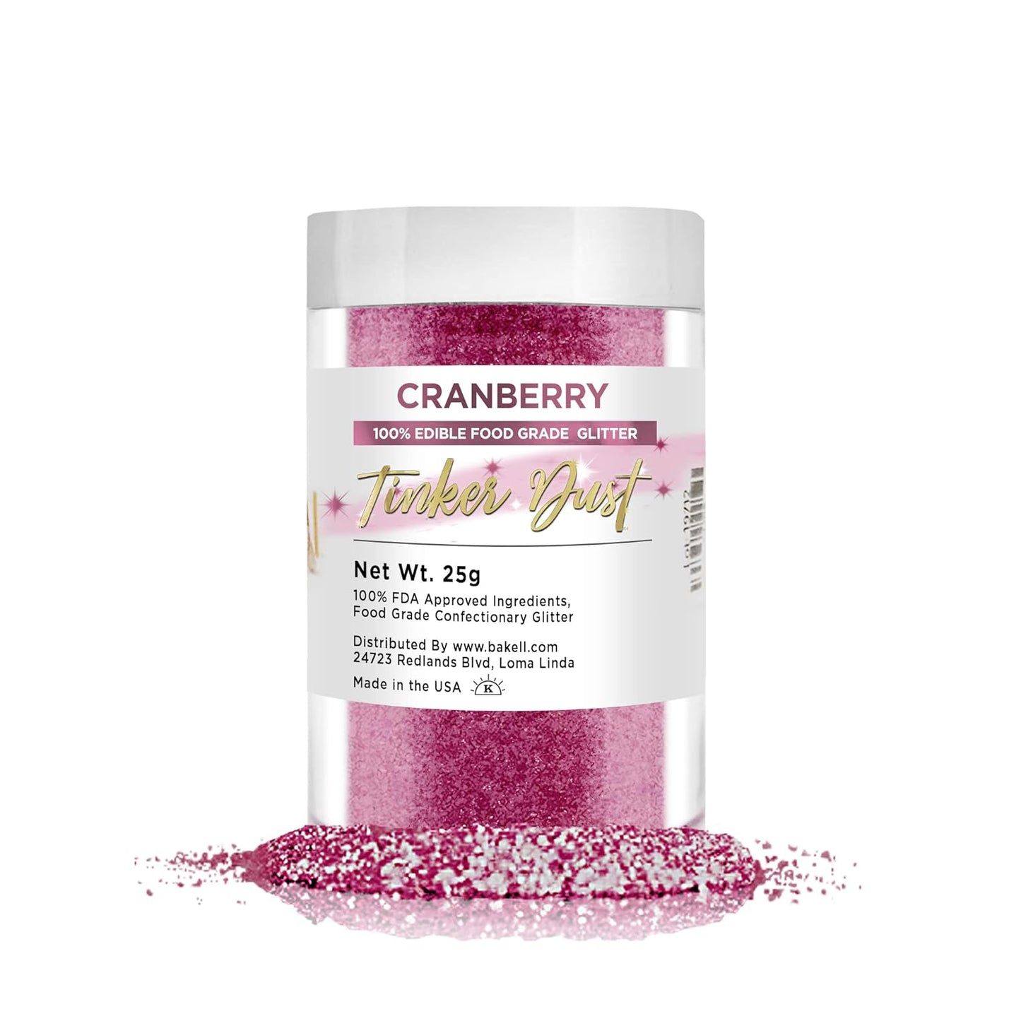BAKELL Cranberry Edible Glitter, 25 Grams | TINKER DUST Edible Glitter | KOSHER Certified | 100% Edible Glitter | Cakes, Cupcakes, Cake Pops, Drinks, Dessert Vegan Glitter & Dusts (25g, Cranberry)