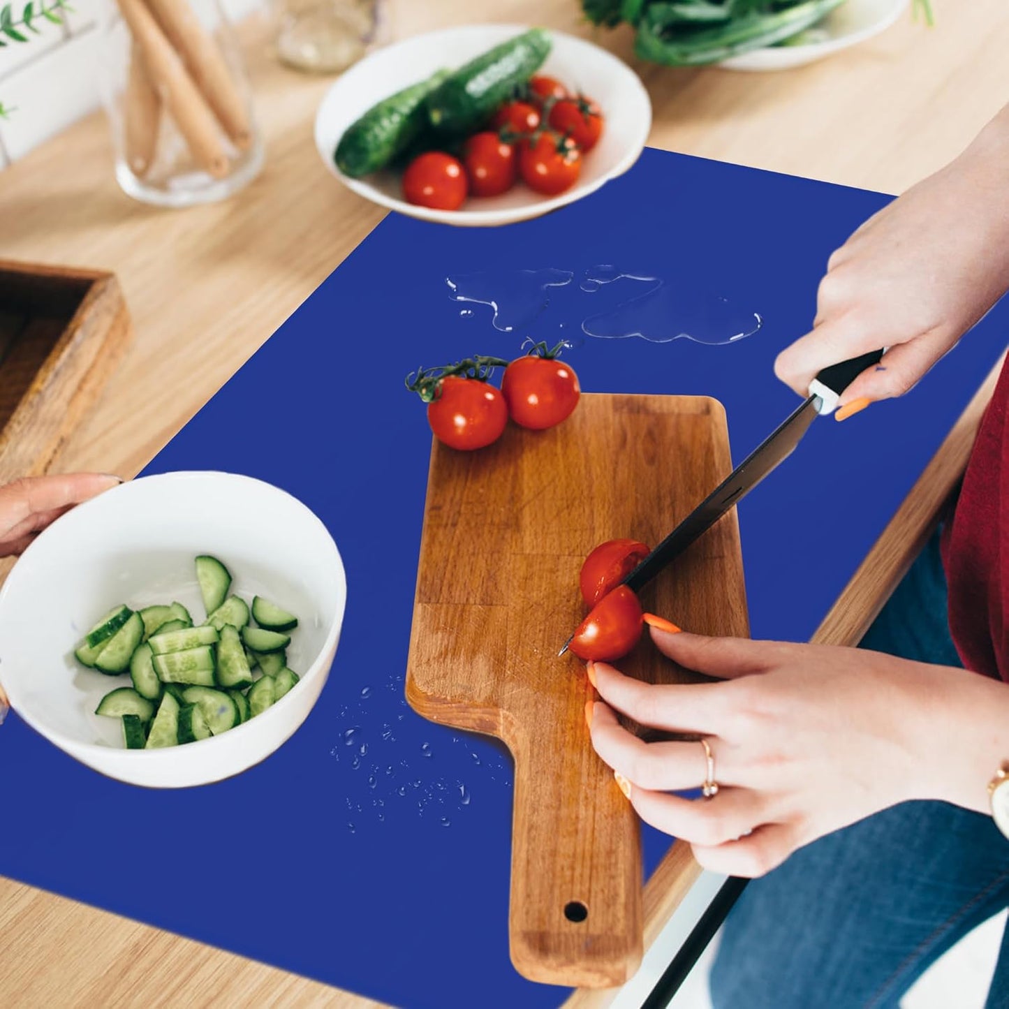 Silicone Mat for Kitchen Counter, Silicone Mat Trimable to Size (Classic blue, 15.7×11.8inch-4pcs), BPA-Free Silicone Placemat, Heat-Resistant NonSlip Table Mat for Air Fryer, Countertop Protector Mat