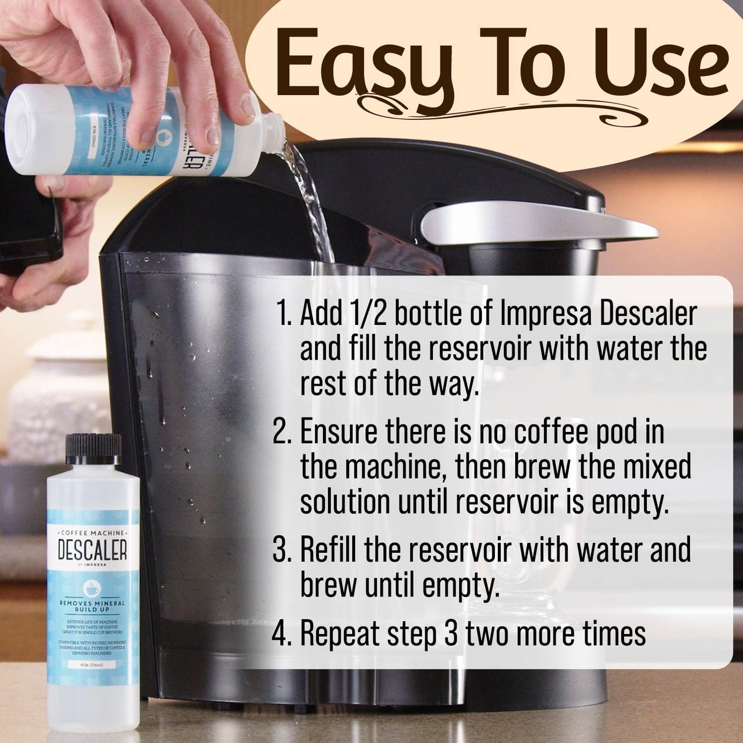 IMPRESA Coffee Machine Descaler - Machine-Safe Formula & Descaling Solution - Universal Descaler for Coffee Maker Compatible with Keurig, Nespresso, Breville & More - 3 Pack, 6 Uses, Made in USA