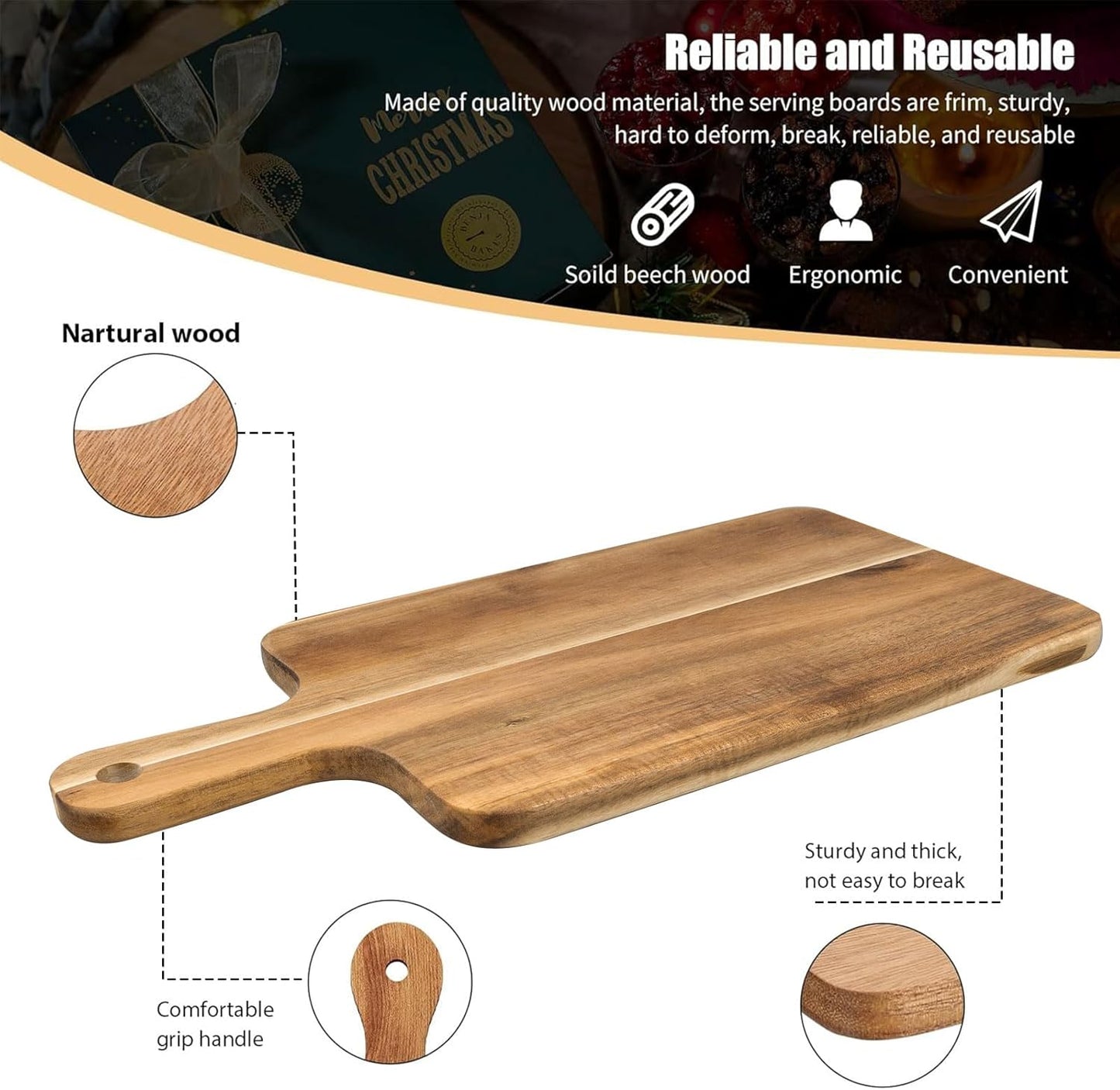 10 Pcs Acacia Wood Cutting Board with Handle,Wooden Chopping Boards Kitchen Cutting Board for Meat Bread Fruit Cheese Serving Board Charcuterie Boards Chopping Blocks,7.8x15.7in