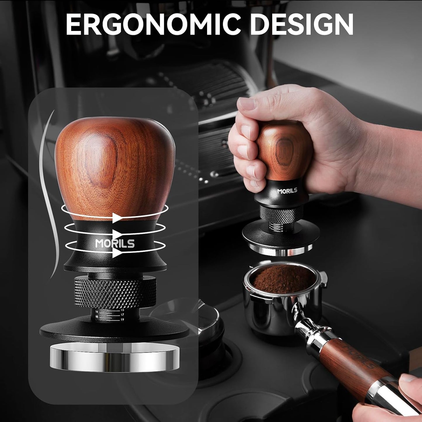 Espresso Tamper 53.3mm, Coffee Tamper with Spring Loaded Tamper, Adjustable Depth, Stainless Steel Base Espresso Coffee Tamper Fits for All 51mm 52mm Espresso Machine.